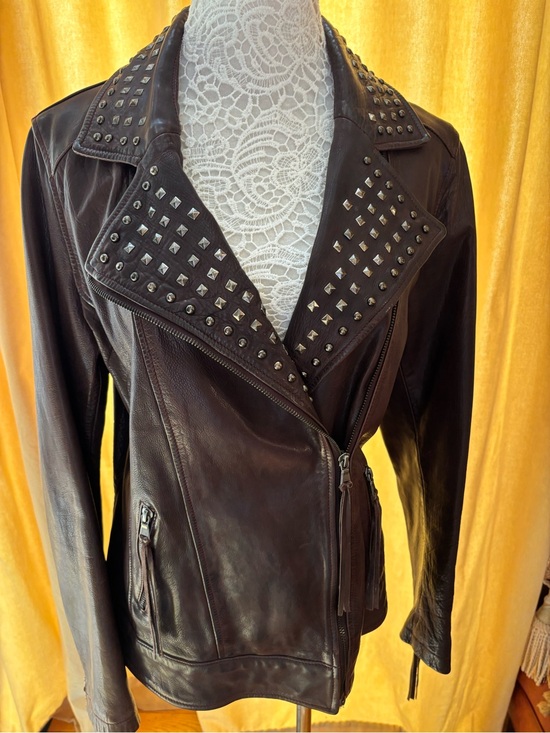 Wrap London Jackets & Blazers - Brown leather London Wrap jacket with studs and western details